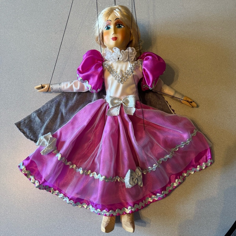 Hand-carved Wood Lady Marionette or string puppet Vintage.